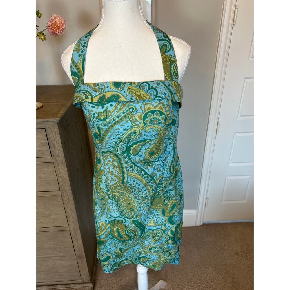 Alyn Paige | Blue/Green Paisley Halter Sheath Dress | 9/10 - Picture 4 of 12